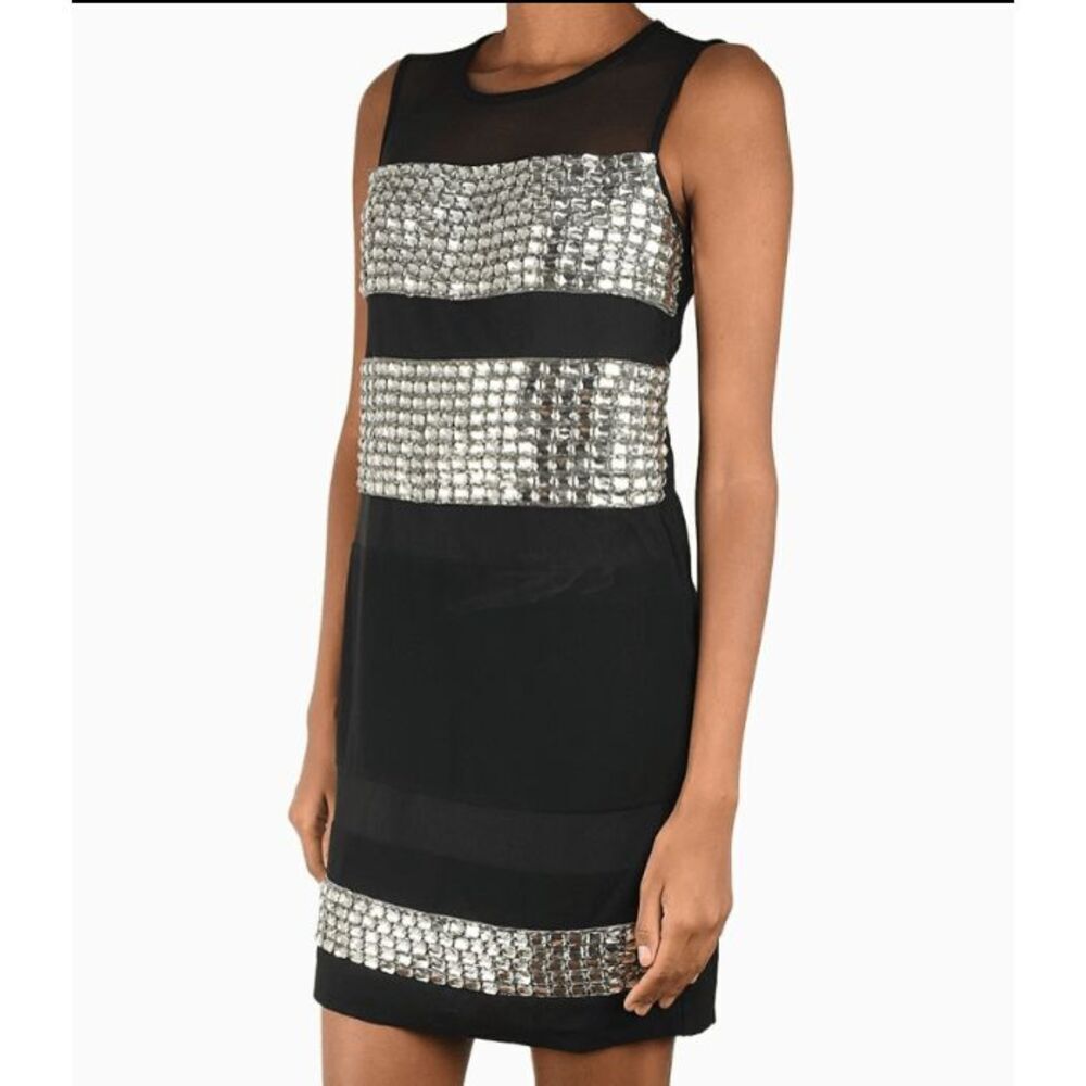 Diane von Furstenberg Wally Square All Over Crystal Mesh Crepe Mini Dress Size 2